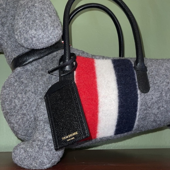 THOM BROWNE GREY BOILED WOOL STRIPE HECTOR BAG TOTE RED NAVY LARGE XL - Picture 13 of 15